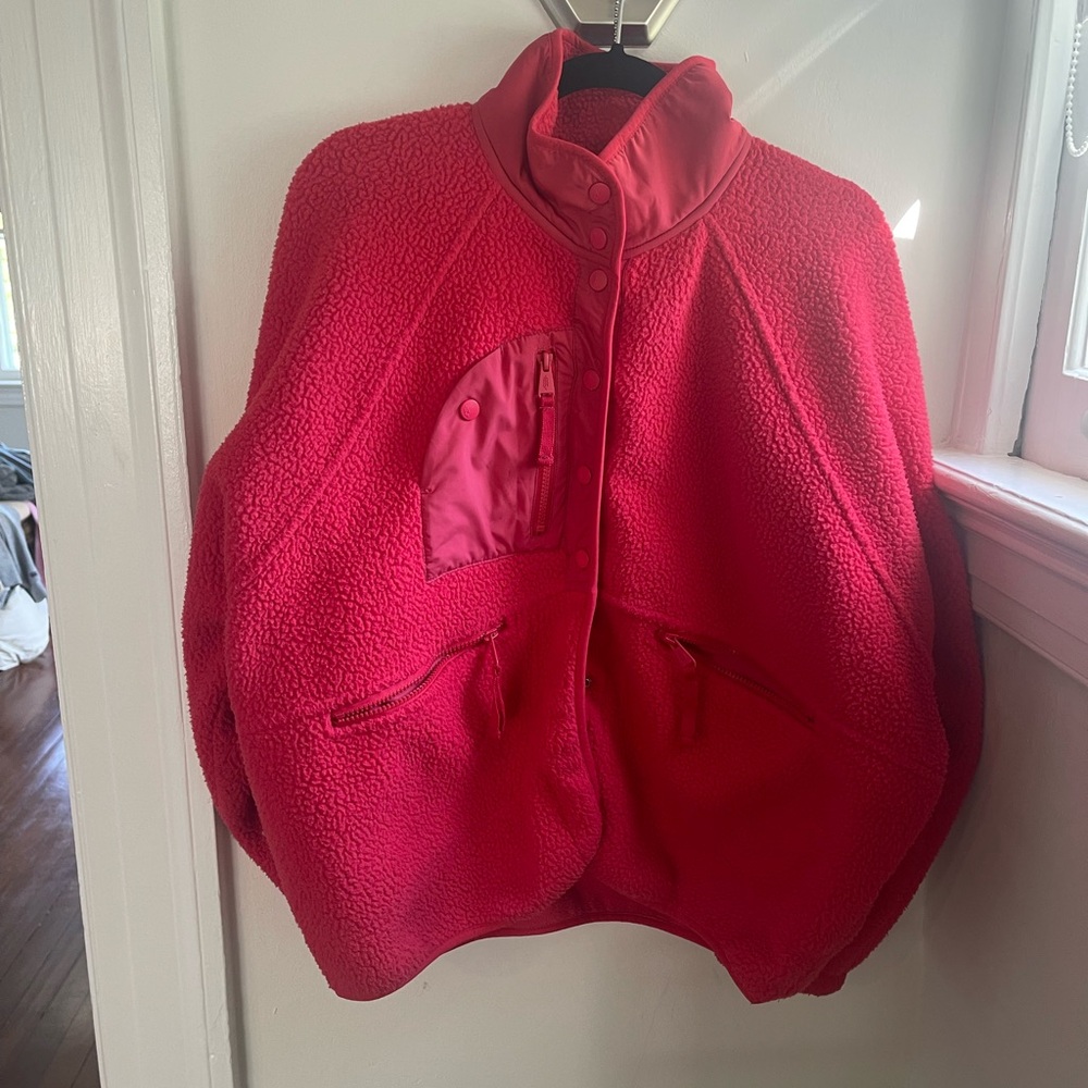 Free People Hit the Slopes Fleece Jacket Red Large